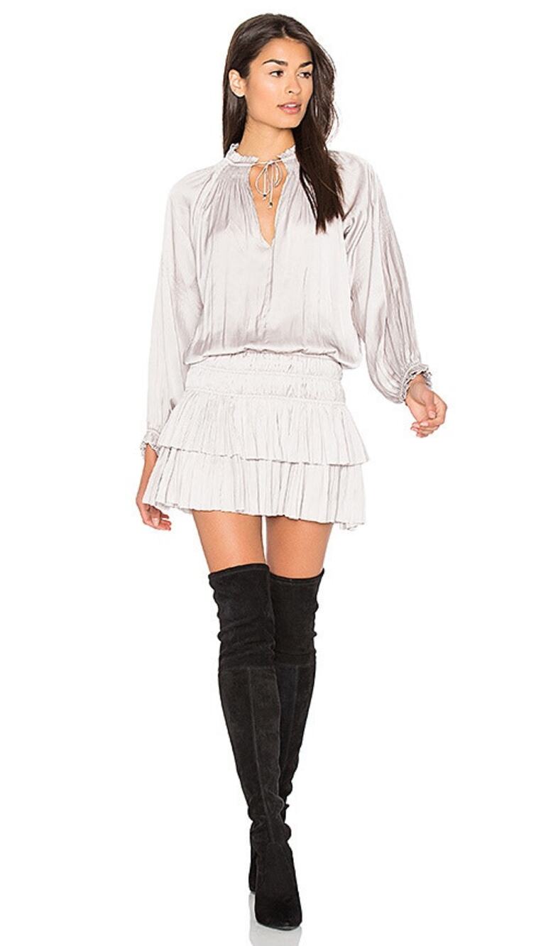 Ulla Johnson Metallic Pierra Pleated Ruffle Mini Satin Mini Dress Size Small